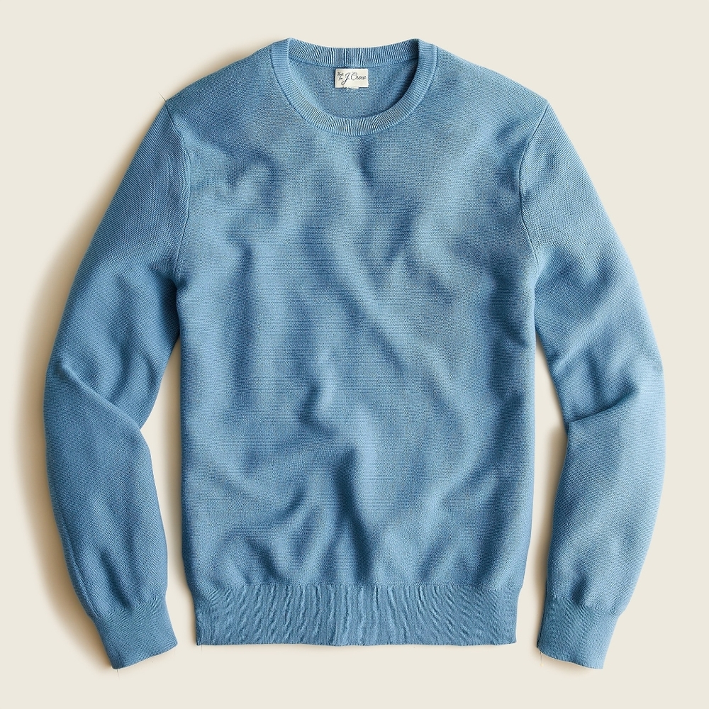 New! J Crew S Small Cotton Crewneck Sweater Garter Stitch Blue NWT